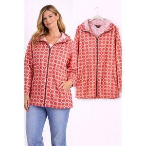 Lands End Windbreaker Rain Jacket Size Large Hood Orange Print